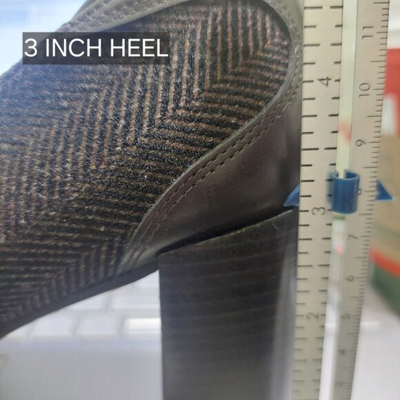 Donald J Pliner Womens 8.5M Brown Herringbone 3 Inch Heeled Loafers~Dark Brown - Picture 7 of 8